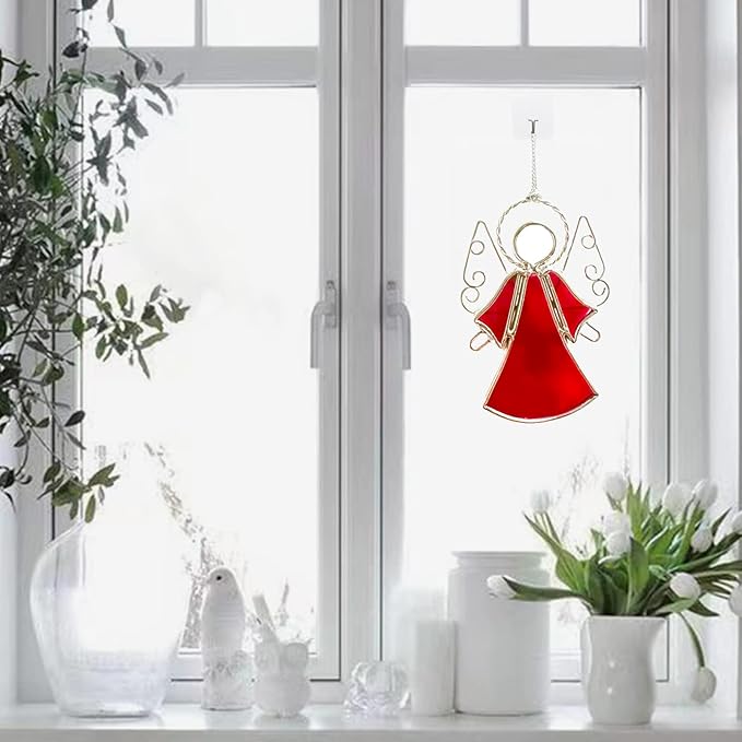Angel Stained-Glass Window Hangings Sun-Catcher Ornament Indoor Windows Suncatcher Ornament, Memorial Sympathy Gifts for Friends Mom Teacher Christmas Tree Décor