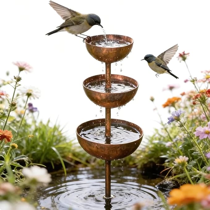 Rain Catcher - Plant Support, Metal Garden Ornament, 3-Tiered Rain Catcher Garden Stake with Water Bowl, Bee Watering Station, Bird Bath & Butterfly Feeder, for Yard, Gardens (1pcs)