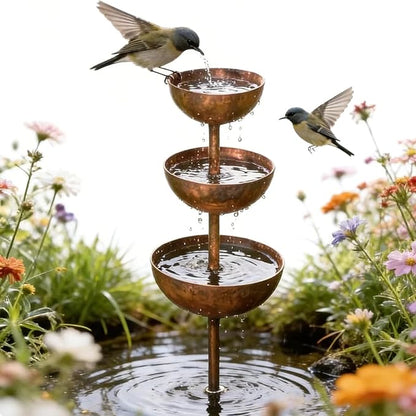Rain Catcher - Plant Support, Metal Garden Ornament, 3-Tiered Rain Catcher Garden Stake with Water Bowl, Bee Watering Station, Bird Bath & Butterfly Feeder, for Yard, Gardens (1pcs)
