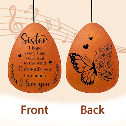 Sister Wind Chime - Sisters Gifts for Christmas, Sister Birthday Gifts Ideas, Butterfly Wind Chimes for Sis, Birthday Gift for Sisters Adult, 25.5" Windchimes