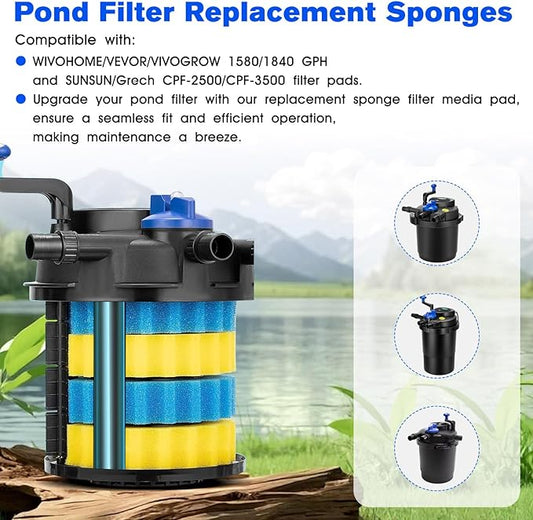 Pond Filter Replacement Sponge Filter Media Pad Koi Fish Pond Filter Sponge CPF 2500 Compatible with Grech VIVOHOME/VEVOR Pond Filters for Outdoor Ponds Aquarium Bio Sponge Filter Media Pad