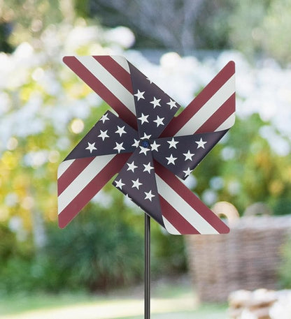 Regal Art & Gift Americana Pinwheel Spinner Stake, Patriotic Metal Wind Sculpture, Weather-Resistant Decorative Kinetic Yard Art for Outdoor Garden and Lawn – Stripe