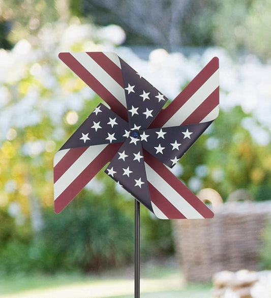 Regal Art & Gift Americana Pinwheel Spinner Stake, Patriotic Metal Wind Sculpture, Weather-Resistant Decorative Kinetic Yard Art for Outdoor Garden and Lawn – Stripe