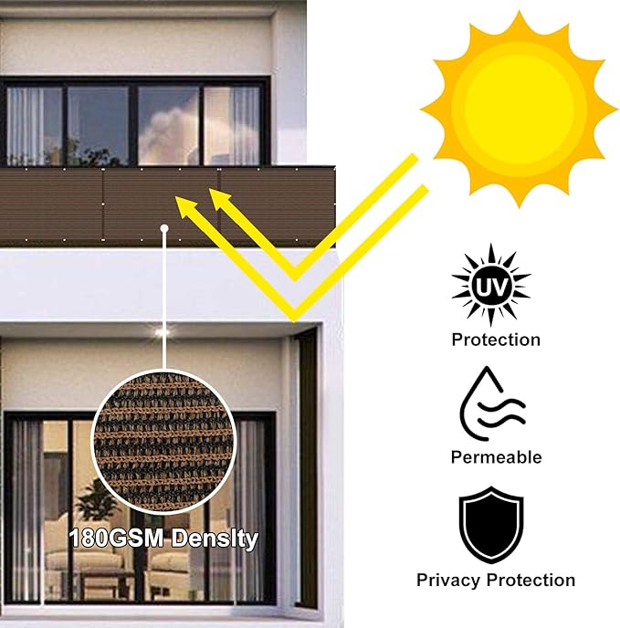 Eden's Decor Balcony Privacy Screen Brown 3'x 34' Cover Mesh Windscreen