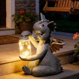 DiliComing Solar Dragon Garden Statues - Cute Dragon Baby Holding a Solar Jar, Outdoor Lawn Décor for Garden Yard, Balcony and Home, for Women