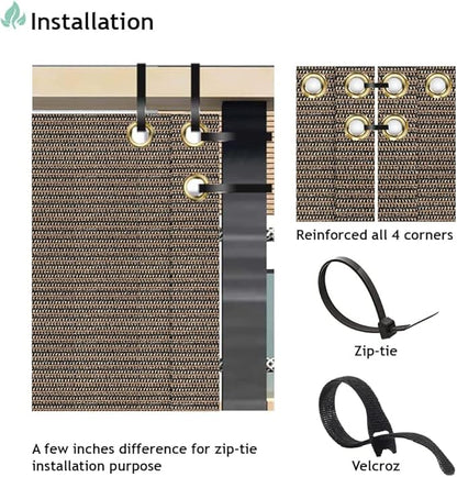 SunnyRoyal 3'x10' Balcony Privacy Fence Screen Apartment Railing Deck Cover, 3FT Outdoor Patio Screens with Zip Ties, HDPE Shade Cloth with Grommets, Mesh Fabric for Porch Backyard, Brown