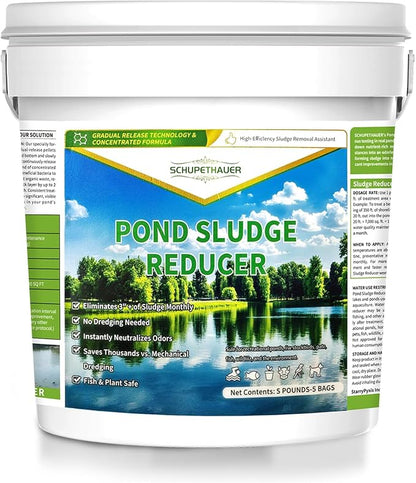 Muck Reducer, 5 LB Natural Sludge Solution Pellets for Ponds, Lakes, Powerful Away Muck and Odor Control, Treats Up to 35,000 Sq Ft, Natural Safe for Fish, Birds, Pet, Wildlife