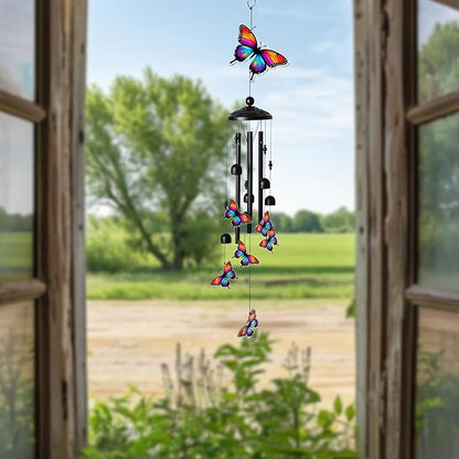 Butterfly Wind Chimes for Outside, Black Metal Acrylic Windchimes Outdoors, Butterfly Gifts for Women Men, Garden Yard Decor, Memorial/Birthday Gifts for Grandma Mom, Durable Chimes for Outdoors