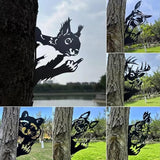 Flipping Off Bigfoot Peeking Animal Metal Sign Funny Middle Finger Yard Art Decor for Tree, Fence, or Corner Outdoor Farmhouse Garden Ornament for Home or Cabin Decoration (#L, 15IN)