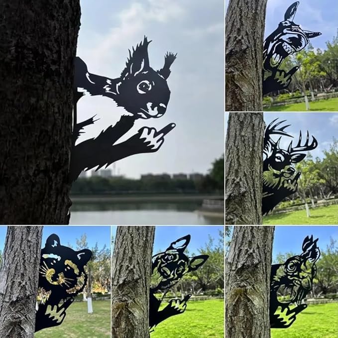 Flipping Off Bigfoot Peeking Animal Metal Sign Funny Middle Finger Yard Art Decor for Tree, Fence, or Corner Outdoor Farmhouse Garden Ornament for Home or Cabin Decoration (#M, 12IN)