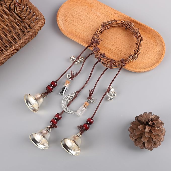 Witch Bells for Door Knob for Protection Hanging Bell Wind Chimes Handmade Decorative Bell for Boho Home Room Witchy Decor（Silver one）