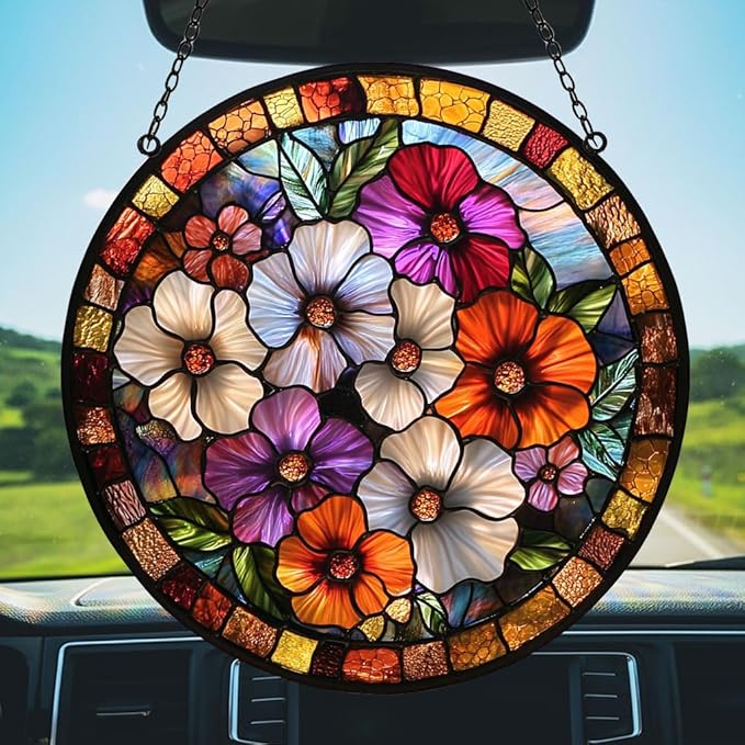 Colorful Poppies Acrylic Suncatcher Stained Glass Effect Window Car Hanging Christmas Ornament Indoor Outdoor Decor Garden Sun Catcher Panel for Floral Lover for Women Mom Grandma
