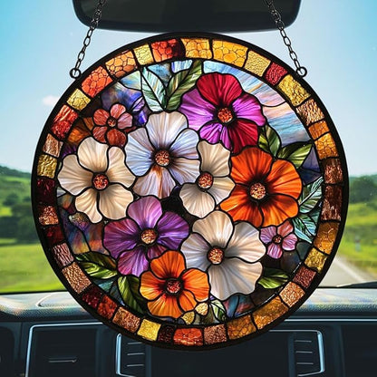 Colorful Poppies Acrylic Suncatcher Stained Glass Effect Window Car Hanging Christmas Ornament Indoor Outdoor Decor Garden Sun Catcher Panel for Floral Lover for Women Mom Grandma