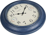 Crosstime 18 Inch Large Outdoor Wall Clock Waterproof with Thermometer & Hygrometer Combo – Vintage Farmhouse Weather Station for Patio, Pool, Garden, Backyard – Blue