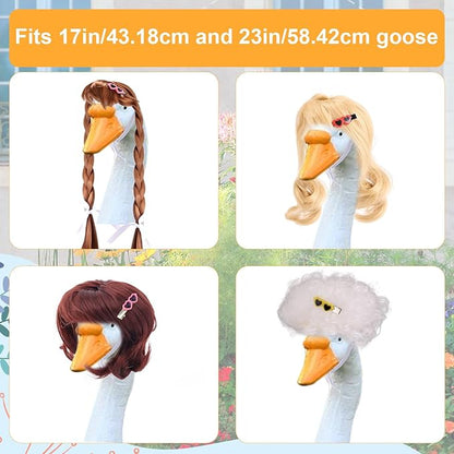 4pcs Porch Goose Wigs, 4 Styles Porch Goose Wigs with Hair Clips Wonderful Hair Accessories for 17in & 23in Garden Geese Statues