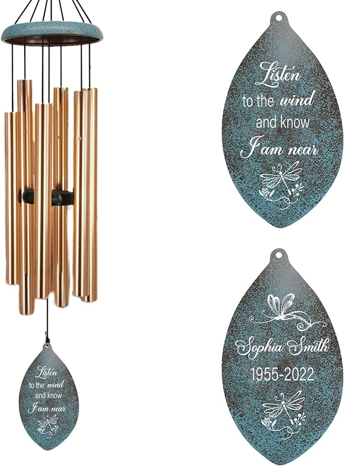 ASTARIN Personalized Name 35" Memorial Wind Chimes for Outside, Metal Sympathy Gifts for Loss of Mother Father Loved One, Bereavement Wind Chime in Memory Gift, Decor Garden Patio,Produced in USA