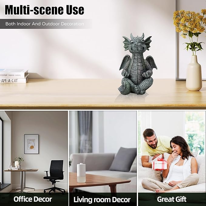 UTTCMK Garden Dragon Statue Decor - Meditation Dragon Sculpture Figurine Outdoor Decoration, Zen Yoga Garden Art Sculpture for Patio Lawn Yard Balcony Indoor Decor(Hands Flat)