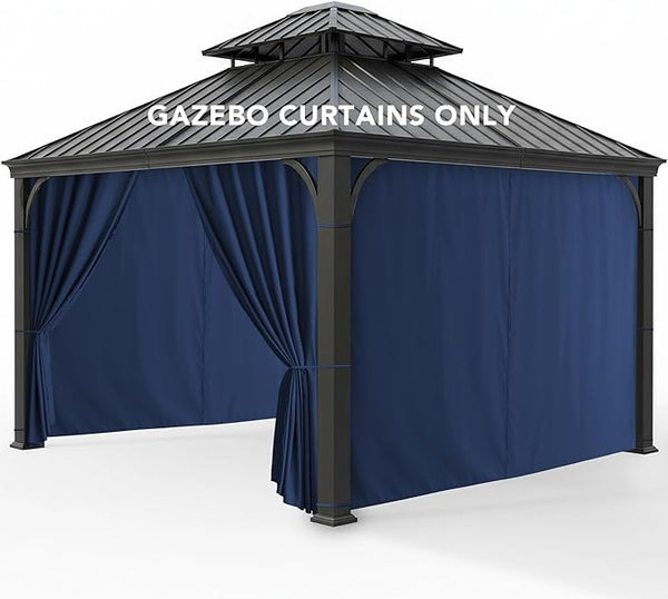 Gazebo Curtains Outdoor Waterproof - 10'Wx10'Lx7'H Weatherproof Patio Pergola Outside Curtains, Gazebo Universal Replacement Privacy Curtains, 4 Panels Sidewall Drapes with Zipper, Navy