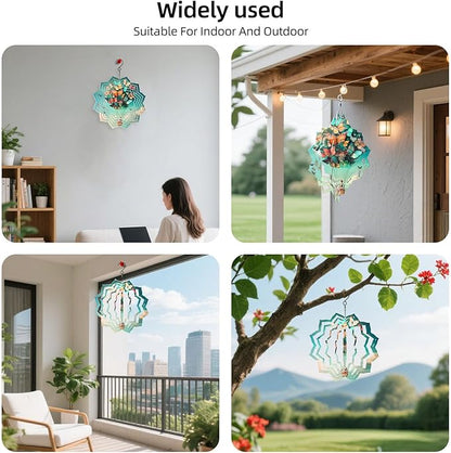 8 Inch Sublimation Wind Spinner, 3D Aluminum Metal Wind Spinner with Hook, Indoor Yard Garden Hanging Decoration, Weather Resistant Rotating Spiral Ornament, Butterfly Hot Air Balloon