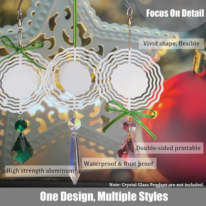 12 Pack 3inch Sublimation Wind Spinner Blanks 3D Aluminum Metal Wind Sculpture Kinetic Spinners for Yard Garden Indoor Art Ornaments Xmas Hanging Decoration (Floral)