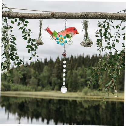 SUPVOX Creative Bird Figurine Hanging Decor Glass and Iron Garden Statue for Home Adornment Unique Outdoor Decoration for Garden and Patio