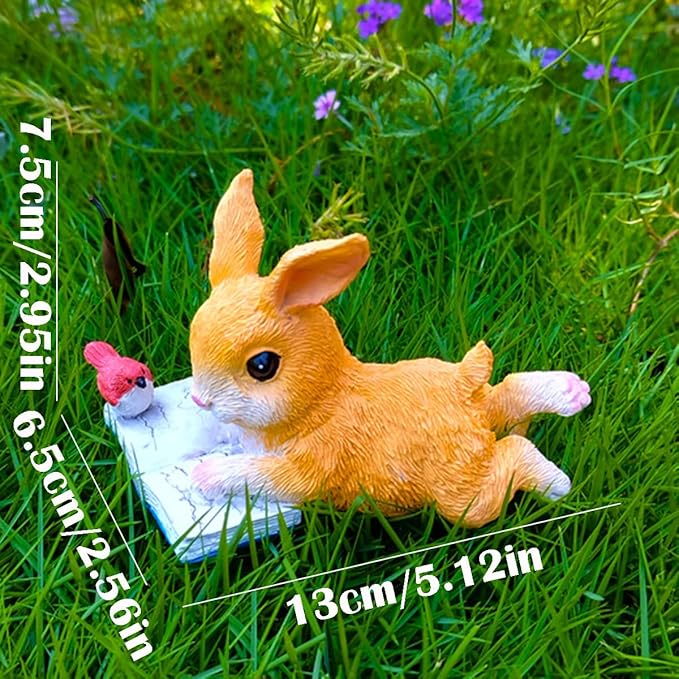 Cute Bunny Reading Book Statue Garden Decor, Resin Rabbit Figurine Sculpture Indoor Outdoor Easter Spring Decoration for Home Patio, Yard, Lawn, Porch Ornaments