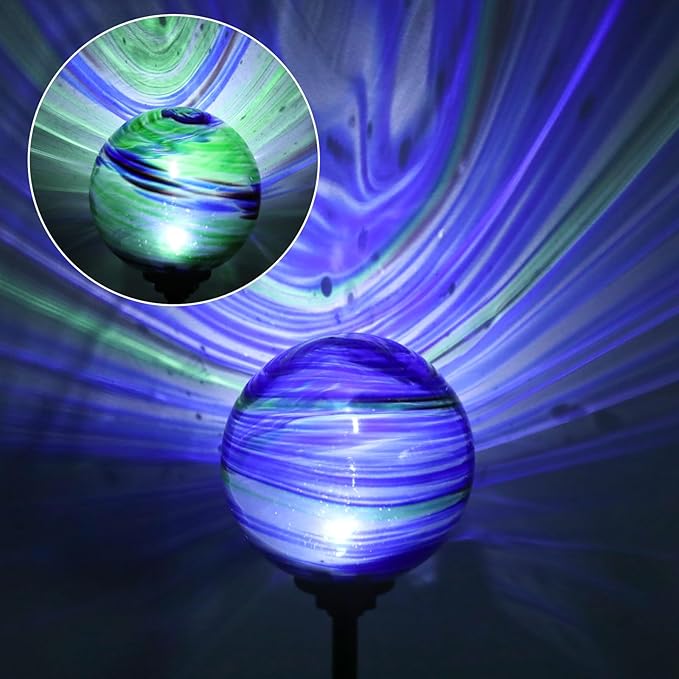 Solar Outdoor Decorative Lights Color Swirl Solar Garden Stake Glaze Glass LED Garden Globe Lights Outdoor Decorative Light for Pathway Yard Lawn Decoration 2 Pack Blue&Green