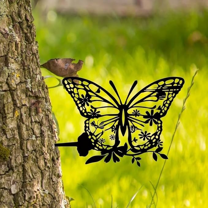 Metal Butterfly Art Silhouette Decorative Garden Stakes Black Statues Art for Yard Patio Outdoor Decor Garden Lawn Decorations