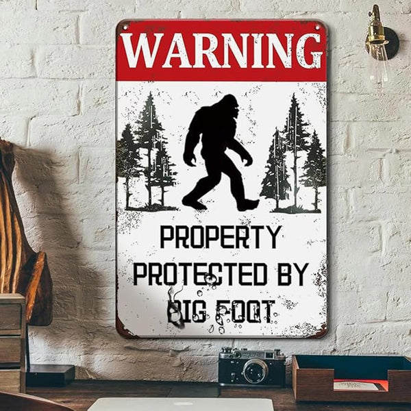 BigFoot Gifts For Men Garage Sign Warning Property Protected By Big Of Foot Signs Man Cave Funny Warning Metal Signs
