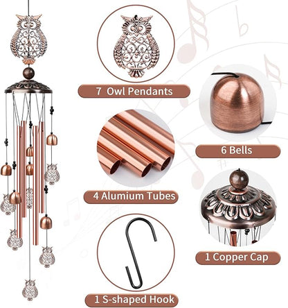 Owl Wind Chimes for Outside, Decorative Wind Chimes Owl Gifts for Women/Men, Memorial/Birthday Gifts, Garden Decor for Outside, Patio or Yard, Durable Chimes for Outdoors