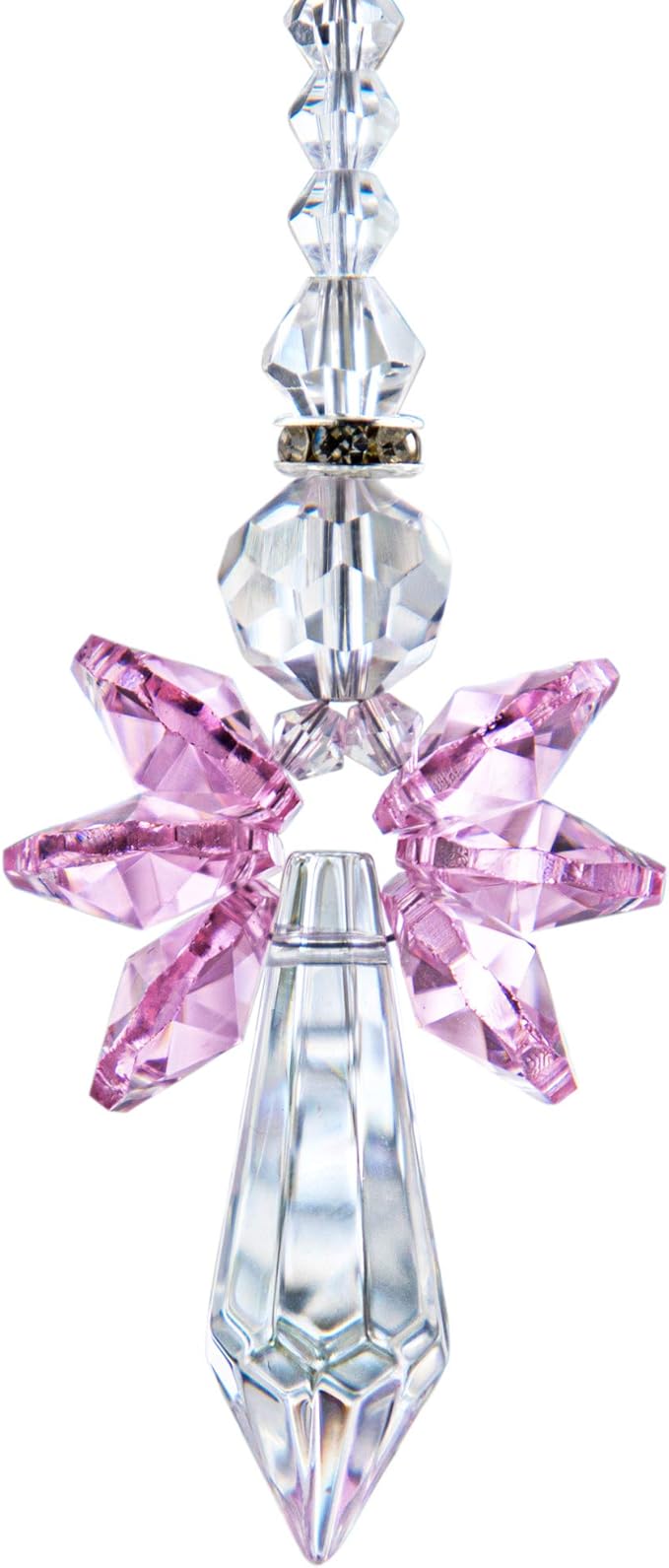 Rainbow Guardian Angel Crystal Suncatcher for Home/Car Decoration & Porch Decor & Hangings Crystal Glass Ornament for Mom Women (Pink)