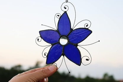 Forget-me-not Stained Glass Window Hangings, Forget Me Not Flower Suncatcher for Window,Stained Glass Flowers, Birthday Gifts for Women and Flower Lovers (Blue)