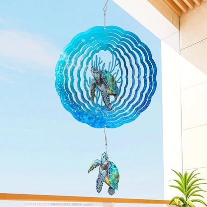 Sea Turtle Wind Spinners Outdoor Clearance - 12 Inches Hanging Stainless Steel Wind Sculpture Patio Lawn Yard Balcony Art Outside Aesthetic Decorations Cute Animal Wind Chime Creative