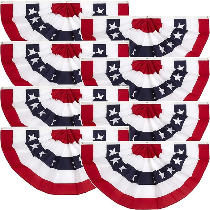 1.5x3 Ft American flags Bunting Flag outdoor - Half Fan Banner Pleated Patriotic Polyester USA Flag for 4th of July Decorations 8-pack