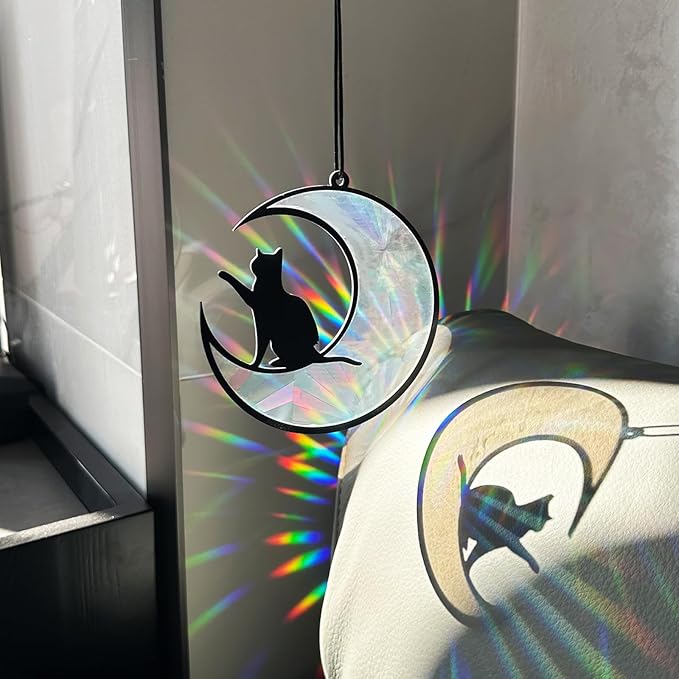 Colorful Suncatcher Rainbow Maker Prism Moon Cat Acrylic Pendant for Window Hanging Home Garden Party Wedding Ornament Gift