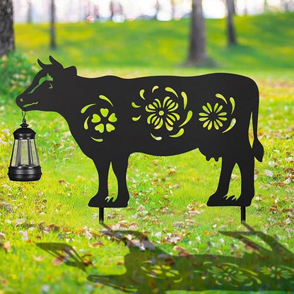 2Pack Solar Outdoor Garden Lights Stakes Solar Metal Flower Cow Lawn Deco Statue Patio, Outdoor Decor, Garden Decorations, Lawn Ornaments