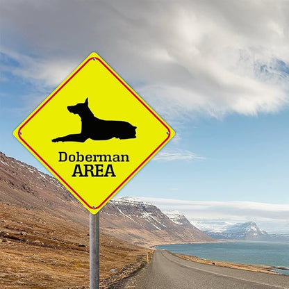 Doberman Crossing Sign Caution DobermanDog Xing Sign Street Sign Wildlife Novelty Road Fence Wall Decor Warning Metal Tin Sign For Indoor Outdoor 12x12in