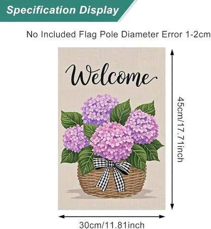 BlissYard Hello Spring Garden Flag Double Sided 12x18 Inch Hydrangea Basket Seasonal Welcome Small Flags For Outside Outdoor Decor Yard Farmhouse Holiday Spring Summer Decorations Yard Flags