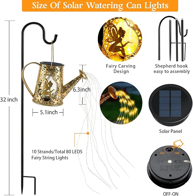 Solar Watering Can Lights, Unique Fairy Gifts for Mothers Day Women Mom Grandma Birthday, Waterproof Outdoor Garden Decor Large Hanging Solar Lantern Fairy Lights for Porch Yard Flowerbed Pathway