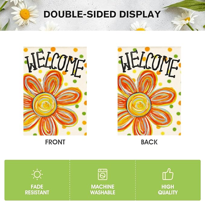 AVOIN colorlife Summer Floral House Flag 28x40 Inch Double Sided Outside, Welcome Seasonal Polka Dots Yard Outdoor Flag