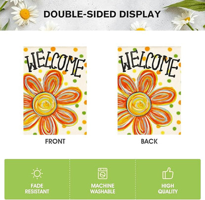 AVOIN colorlife Summer Floral House Flag 28x40 Inch Double Sided Outside, Welcome Seasonal Polka Dots Yard Outdoor Flag