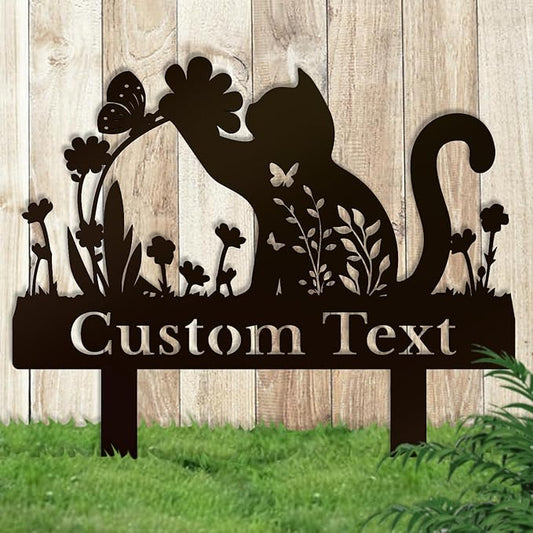 Personalized Metal Custom Garden Sculptures Statues, Yard Art,Shed, Flowerbed Decoration, Outdoor Decor, Animal Stake Pack, Cat Kitty Rabbit Bunny Dog Puppy Flower Metal Signs (Cat A)