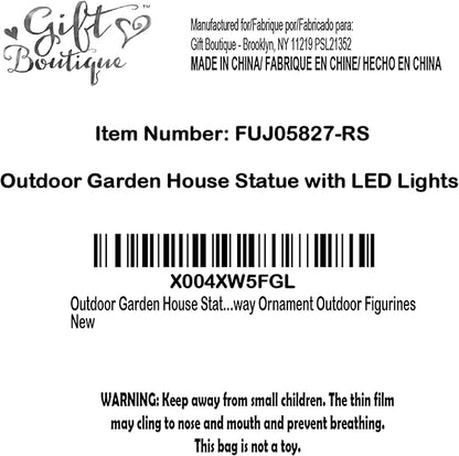Gift Boutique Outdoor Garden House Statue with LED Lights Fairy Garden Decor Resin Cottage Figurine Yard Lawn Porch Pathway Ornament Outdoor Figurines
