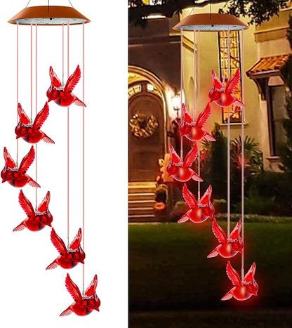 Cardinal Solar Wind Chimes for Outside, Cardinal Wind Chimes Gifts for Mom Grandma Women Wife Girls, IP65 Waterproof Hanging Memorial Red Bird LED Lights for Holiday Garden Yard Window Outdoor Decor