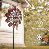 GUAGUA Classical Metal Wind Spinner Outdoor, 360 Degrees Swivel Wind Spinners for Yard and Garden, 74 Inch Kinetic Wind Sculptures Willow Leaves Patio Decor (Bronze & Red)