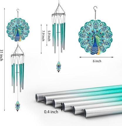 Wind Chimes with Peacock Wind Spinner, Gifts for Men, Women, Retirement, Teacher, Parents - Outdoor Hanging Decor Clearance for Garden, Patio, Backyard Or Porch