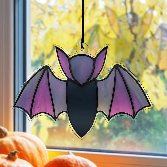 Halloween Bat Gothic Wind Chime for Outside Halloween Decoration Spooky Bat Suncatcher Crystal Rainbow Ornament Bat Flying Wind Chimes Outdoor for Porch Witchy Garden Gifts for Bat Lovers Friends