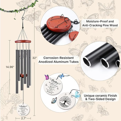 BeauGift Brother Memorial Gifts, 32" Ceramic Wind Chimes for Loss of Brother Sympathy Gifts, Bereavement Remembrance Memorial Gift for Loss of Brother