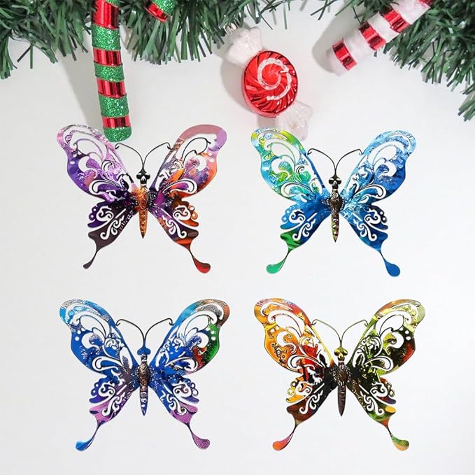 4Pcs Butterfly Metal Sign Wall Art Decor,Set of 4 Colorful Butterflies Ornament Bedroom Hanging Gifts for Birthday Housewarming,Butterfly Decorate for Fence Garden Yard Patio Farmhouse Front Door