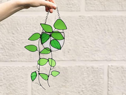 Lolitarcrafts Plant Stained Glass Window Hangings Faux Plant Leaf Suncatchers for Plant Lovers Monther Day Gifts
